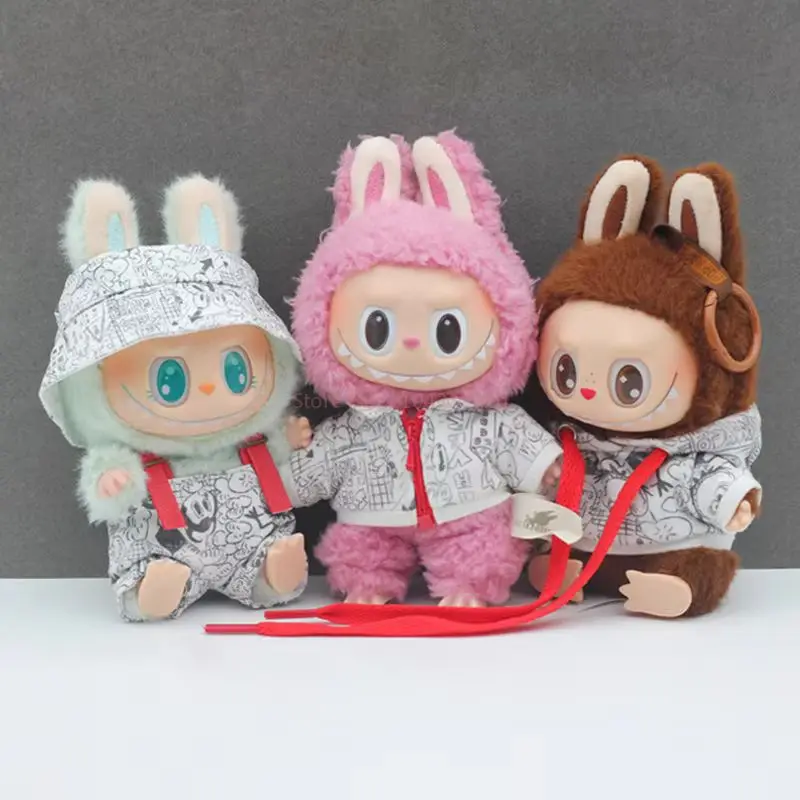 

For Labubu Baby Clothes Printed Casual Hoodiesfisherman Hat Overalls Trendy Brand Cardigans Ornament Doll Decoration