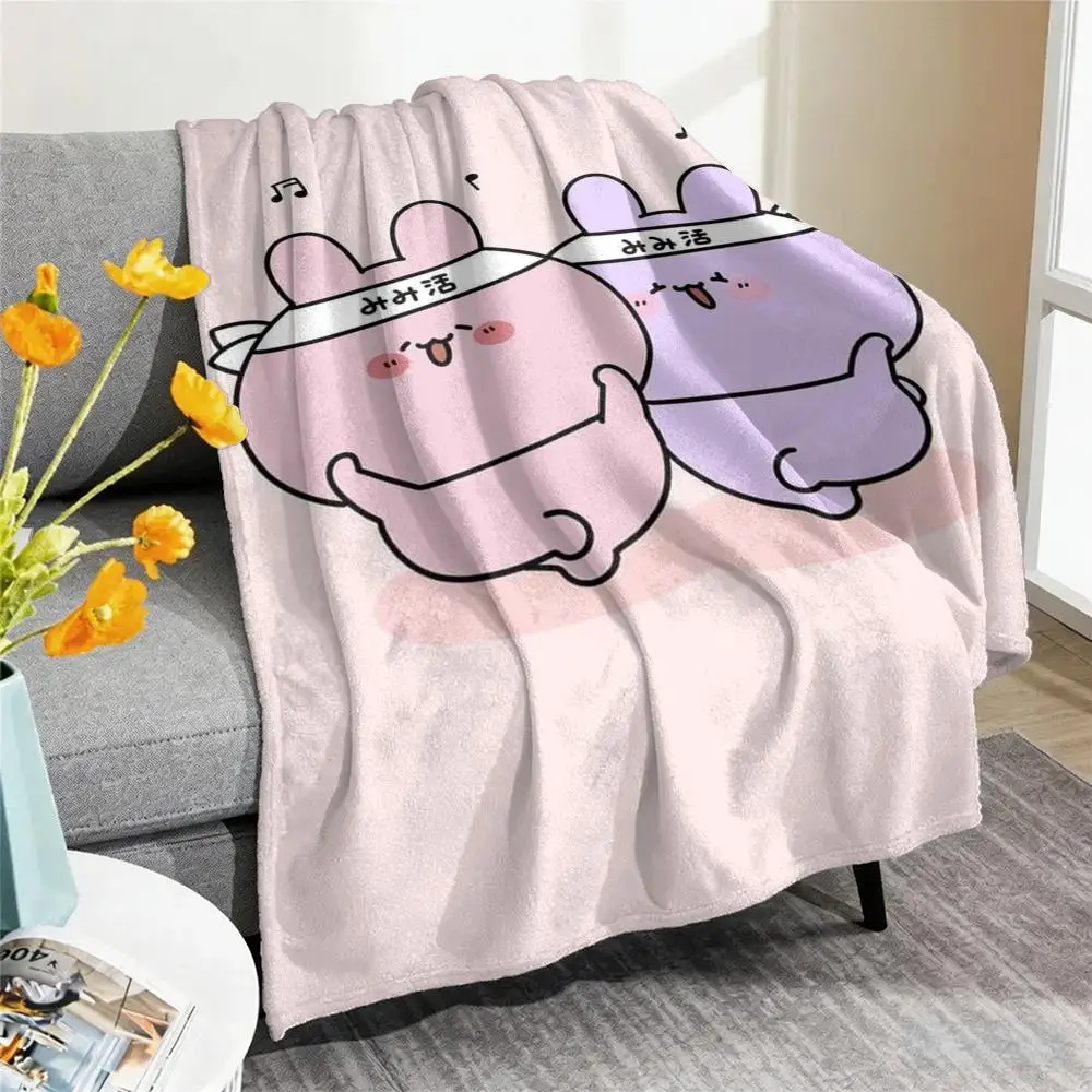 A-Asamimichan Cute Bunny Throw Blanket Soft Flannel Throw Lightweight Summer Home Nap for Office Travel Sofa Bed