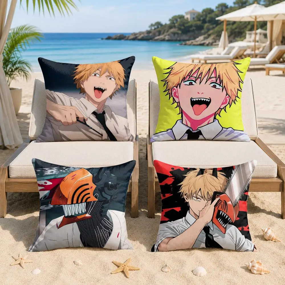 C-Chainsawman Denji Dog Cushion Cover Silky Short Plush Invisible Zipper Dustproof Sofa Pillow Case For Home Decor