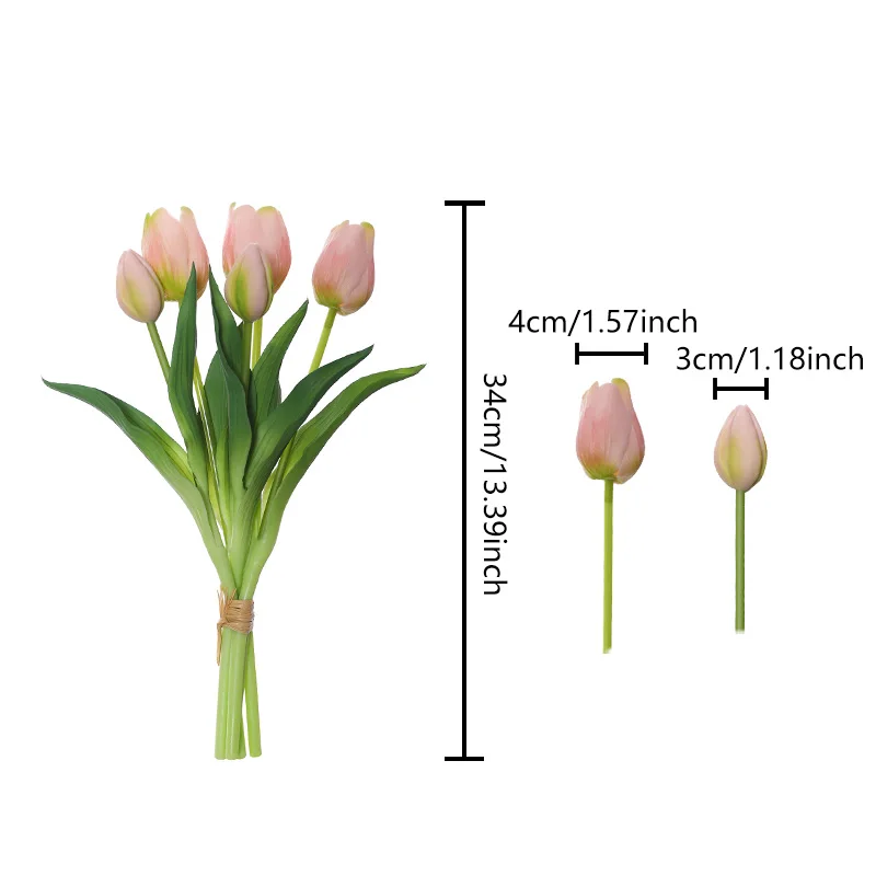 1 bundel van 5 gesimuleerde tulpen, binnenhuis rekwisieten schieten gesimuleerde bloemen, Valentijnsdag bruiloft vaas bloemstuk