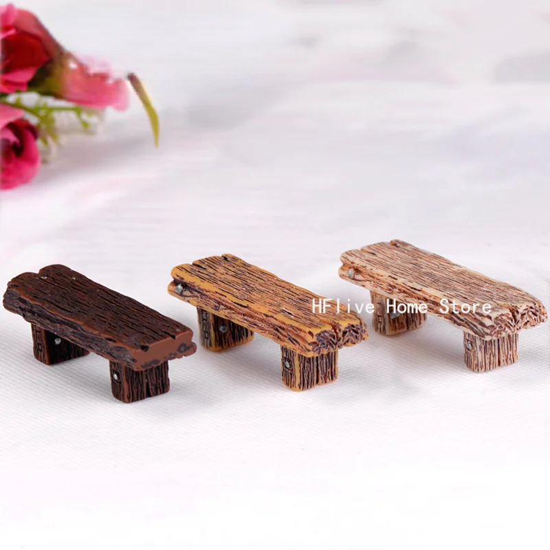 Mini Cute Resin simulation Wooden Chair Stool Fairy Couple Bench Action Figurine DIY Garden Miniatures Home Decor