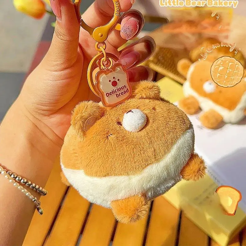 Cute Plush Bread Bear Keychain Cartoon Bread Doll Keychains For Gifts Kawaii Keyring Creative Small Bear Bag Pendant Accessories