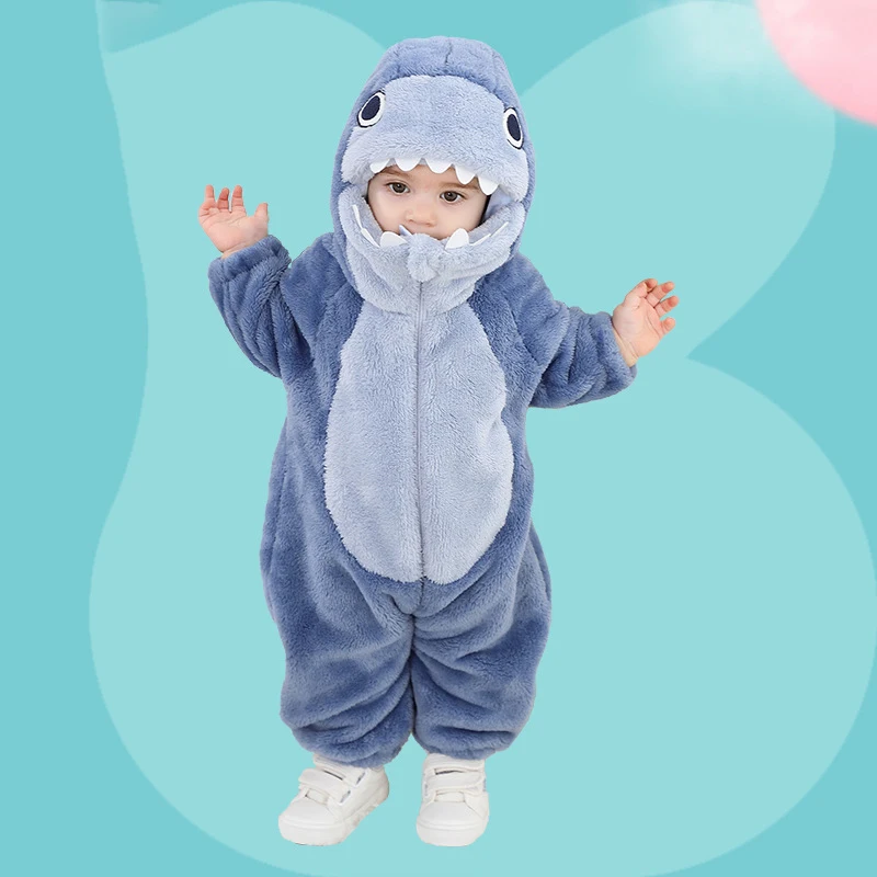 Halloween Cute Baby Romper Winter Clothes Costume Flannel Hooded Bodysuits Pajamas Animals Jumpsuit For Boy Girls Onesie