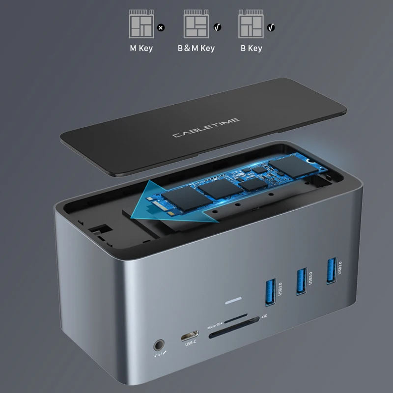 Imagem -05 - Cabletime Usb c Docking Station Hub Usb c para 4k Hdmi dp Rj45 1000mbps pd 100w Usb3.0 para Macbook Macos Windows Tablet Portátil