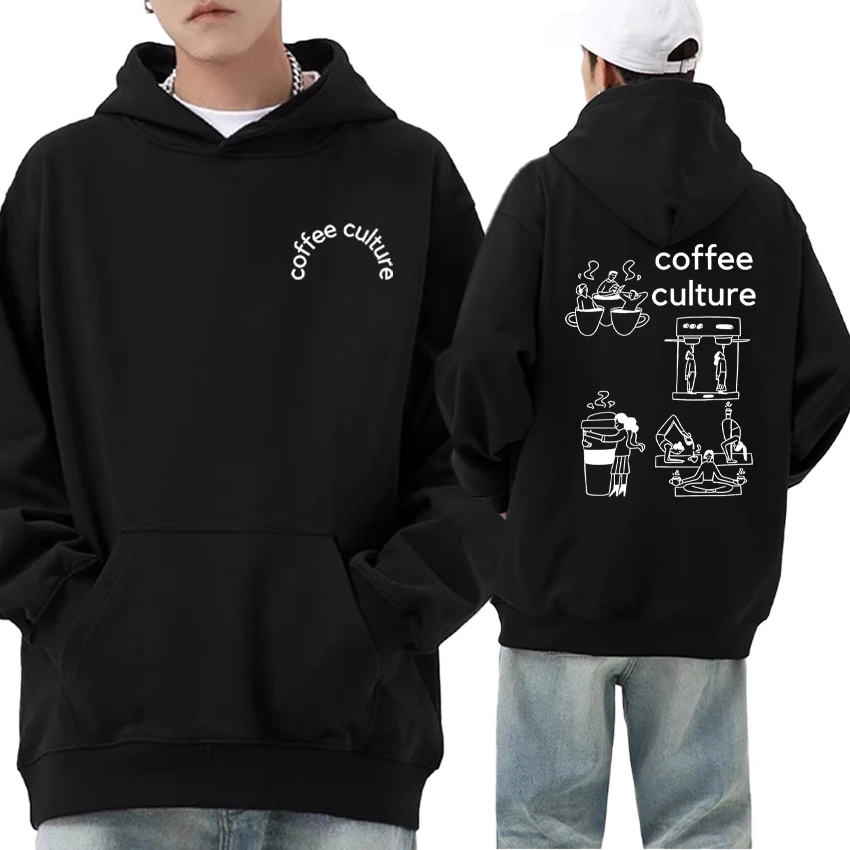 

Coffee Culture Double Sided Print Hoodie Espresso Long sleeve Lover Sweatshirt Men Women Fleece Autumn Winter Loose Unisex Tops