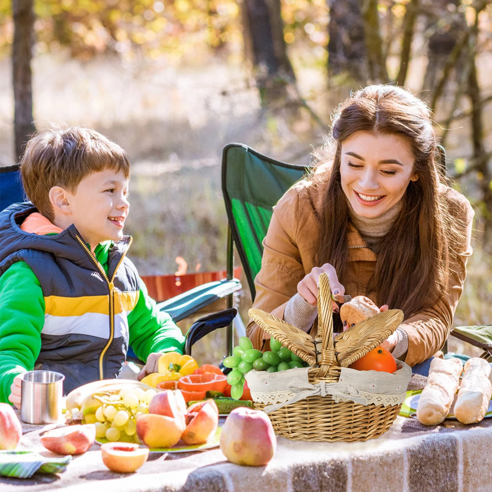 

1pc Storage Basket Woven Home Garden Picnic Fruit Vegetable Bread Snack Food Serving Organizer Weaving Basket Decorative