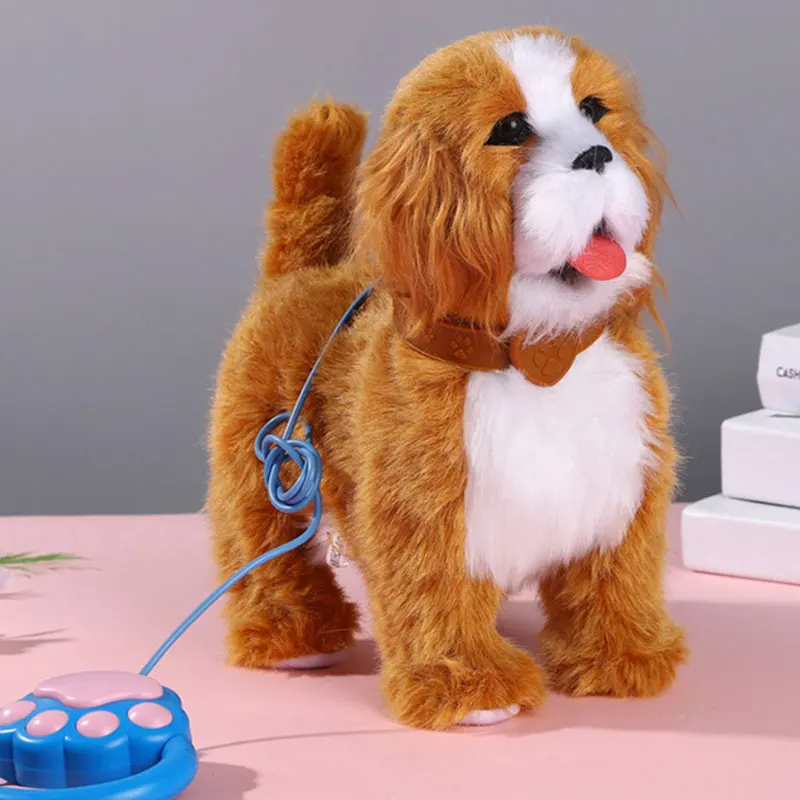 새로운 전자 플러시 강아지 장난감, 목줄 포함, 혀를 내밀고 꼬리를 흔들며 걷는 모습을 시뮬레이션, 어린이 선물용 전자 플러시 장난감.