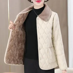 Winter Plush Jacket Winter Mom's Fashion Plus Size Loose Thick Fur Collar Coat For Mid-Aged Women With Velvet Warm Quilted Coat