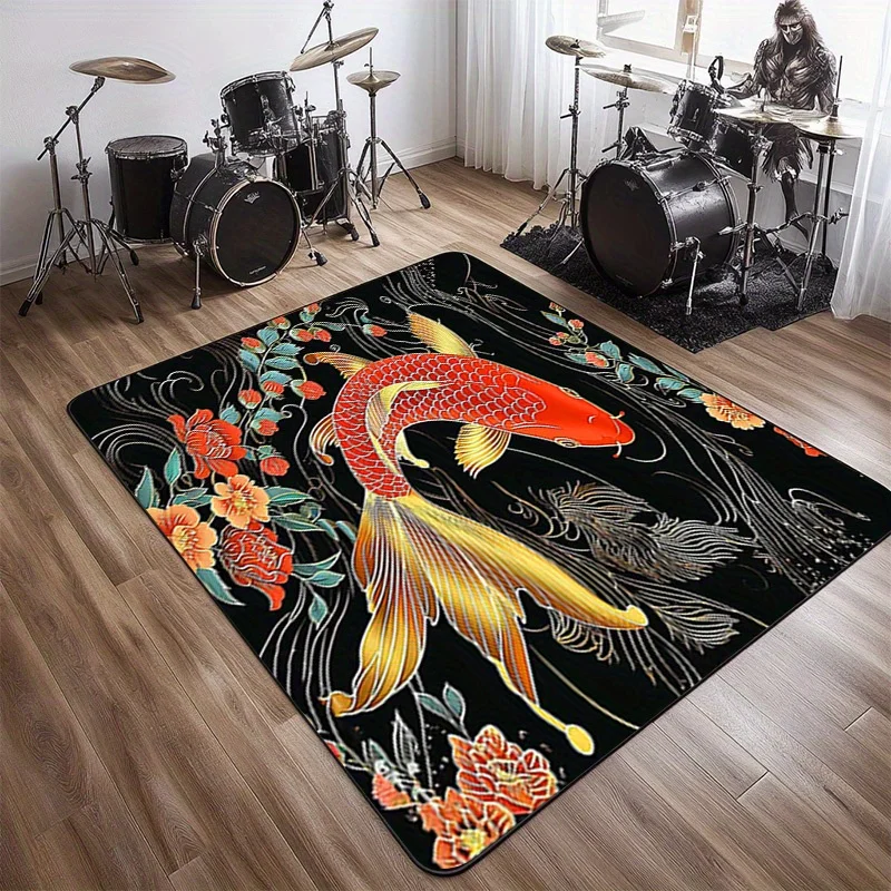

Koi Fish Print Non-Slip Rug Crystal Velvet Machine Washable Carpet for Living Room, Office, Drummers - Vibrant Floral
