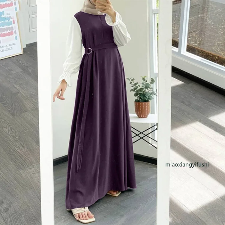 Abaya ruffle sleeve dress for Muslim woman high quality round neck with free belt Islamic clothing Islamic clothing new design