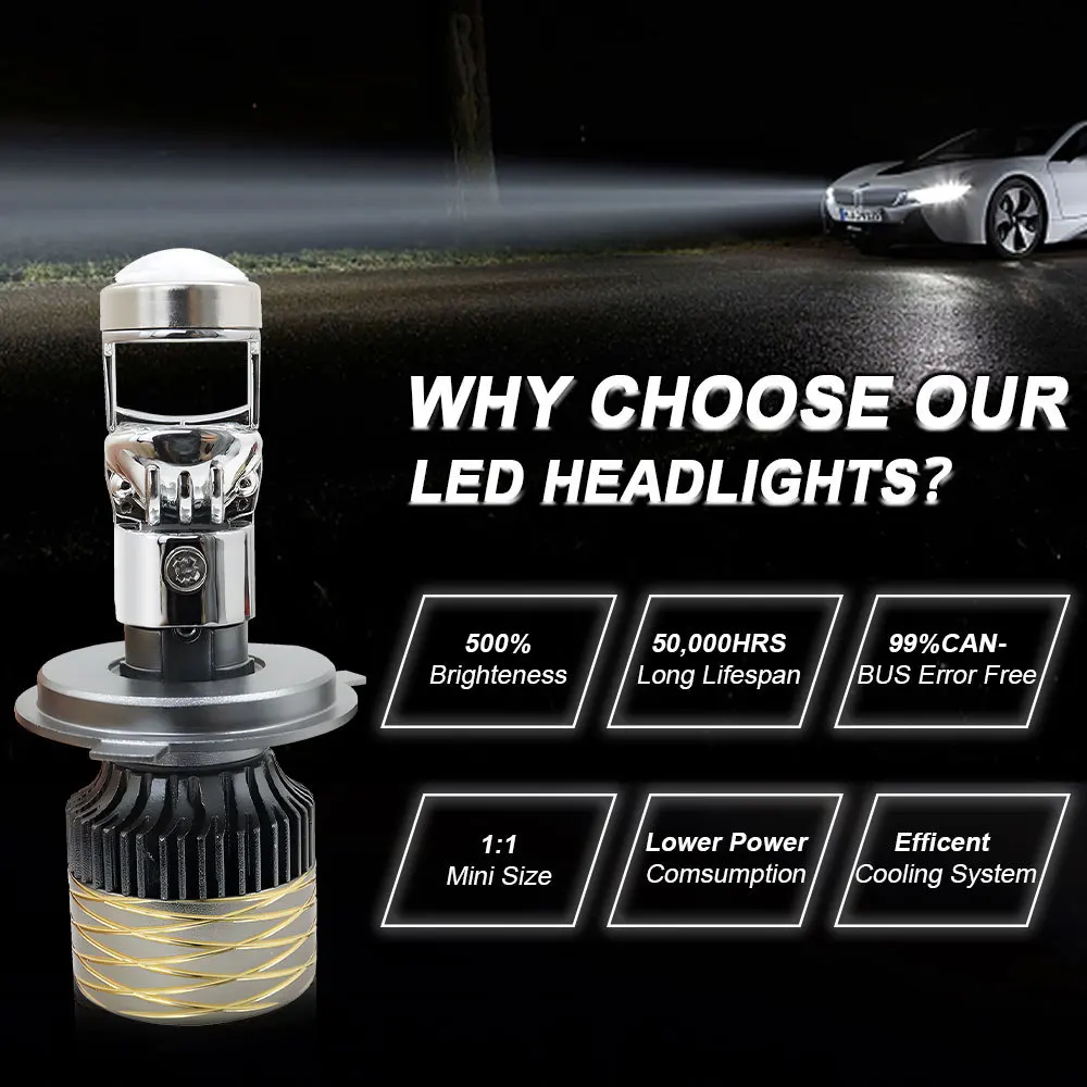 ZTZPIE 6500K Lens LED Car Headlight Bulbs Canbus HB3 HB4 9005 9006 H1 H7 H4 H11 1000W 1000000LM High Brightness Auto Fog Lamp