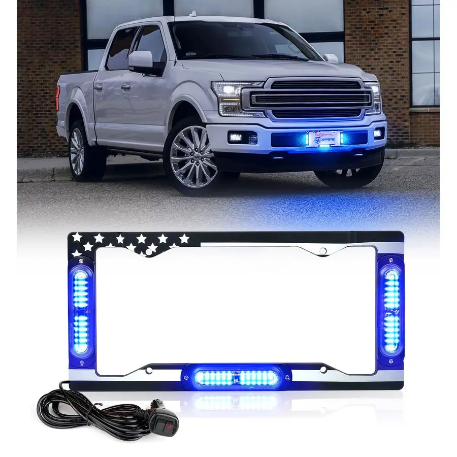 

36 LED License Plate Strobe Light, US Flag Front Rear Police Lights, 22 Flash Modes Emergency Safety Warning LED License Frame f