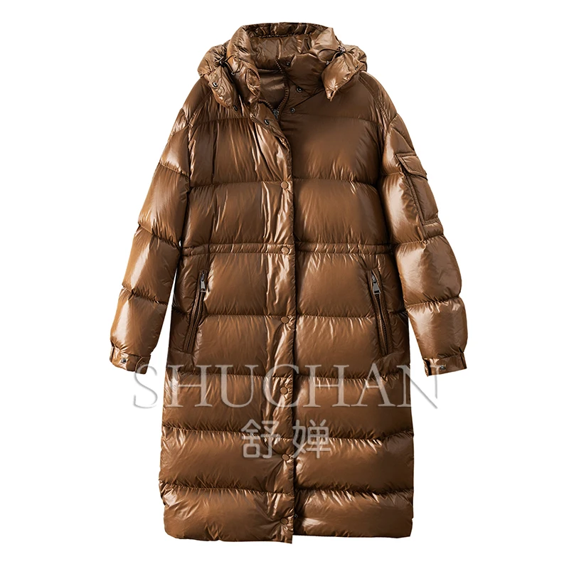 

Classic 90% White Goose Down Hooded Long Down Jacket 2024 Winter New Thick 370-400g Puffer Jacket Women