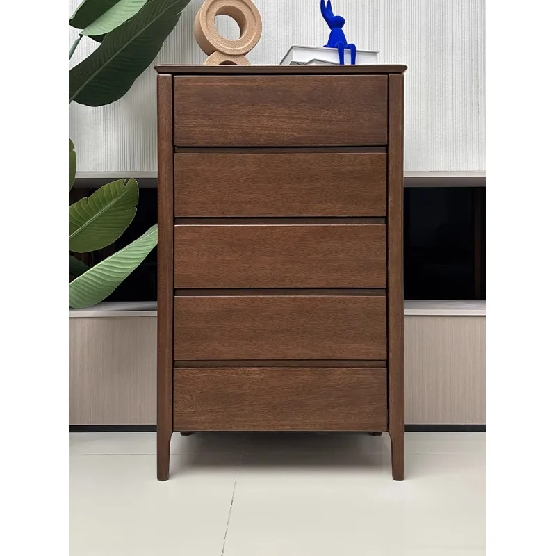 

All solid wood chest of drawers storage cabinet bedroom walnut living room modern simple chest of drawers next to TV