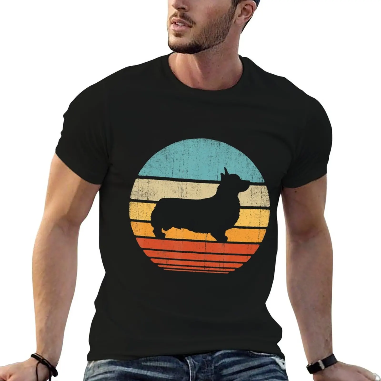 Corgi Vintage Silhouette 60s 70s Retro T-Shirt Soft Lightweight Cotton T-Shirt