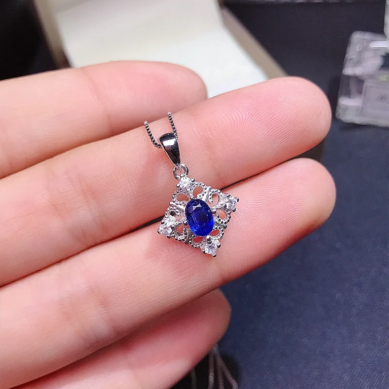 MeiBaPJ 4mm*6mm Natural Sapphire Fashion Jewelry Set Pendant Earrings Ring 3-pieces Suit Fine Wedding Jewelry for Women