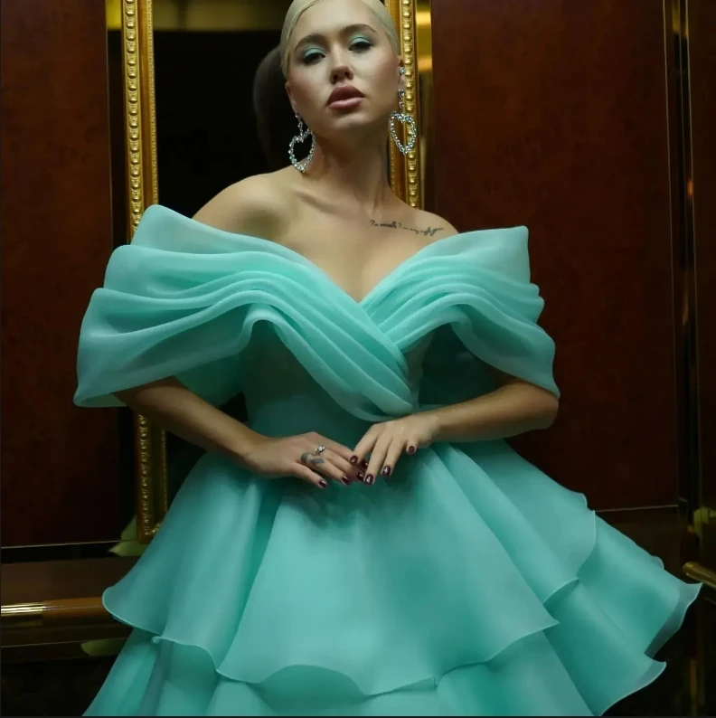 Sexy Turquoise Customized Short  Homecoming Dresses Tiered Layers Mini Puffy Sleeves Birthday Short Prom Ball Gown Graduation