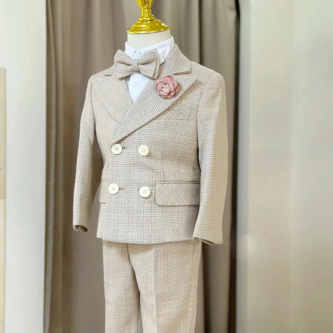 Boutique Dress Spring Autumn Formal Boy Suit for Weddings Children Party birthday Costume Clothing 3Pcs/Set Blazer Strap Pants