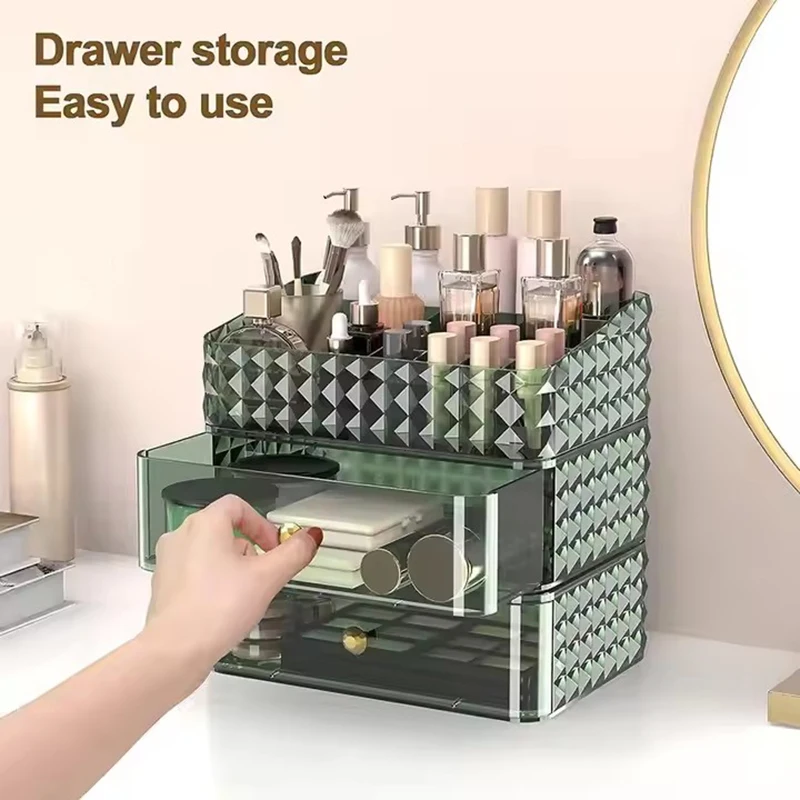 

Clear Stock 3 Pcs Set Makeup Organizer with 2 Drawers & 1 Tray for Skincare Eyeshadow Lipstick Cosmetic Storage Display Case