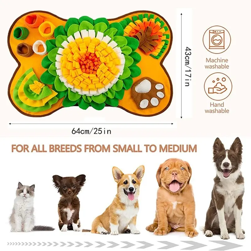 Washable Pet Snuffle Mat Slow Feeder Foraging Training Mat Stress Relief Anti-Destructive Nose Work Toy For Dog Cat Rabbit Small
