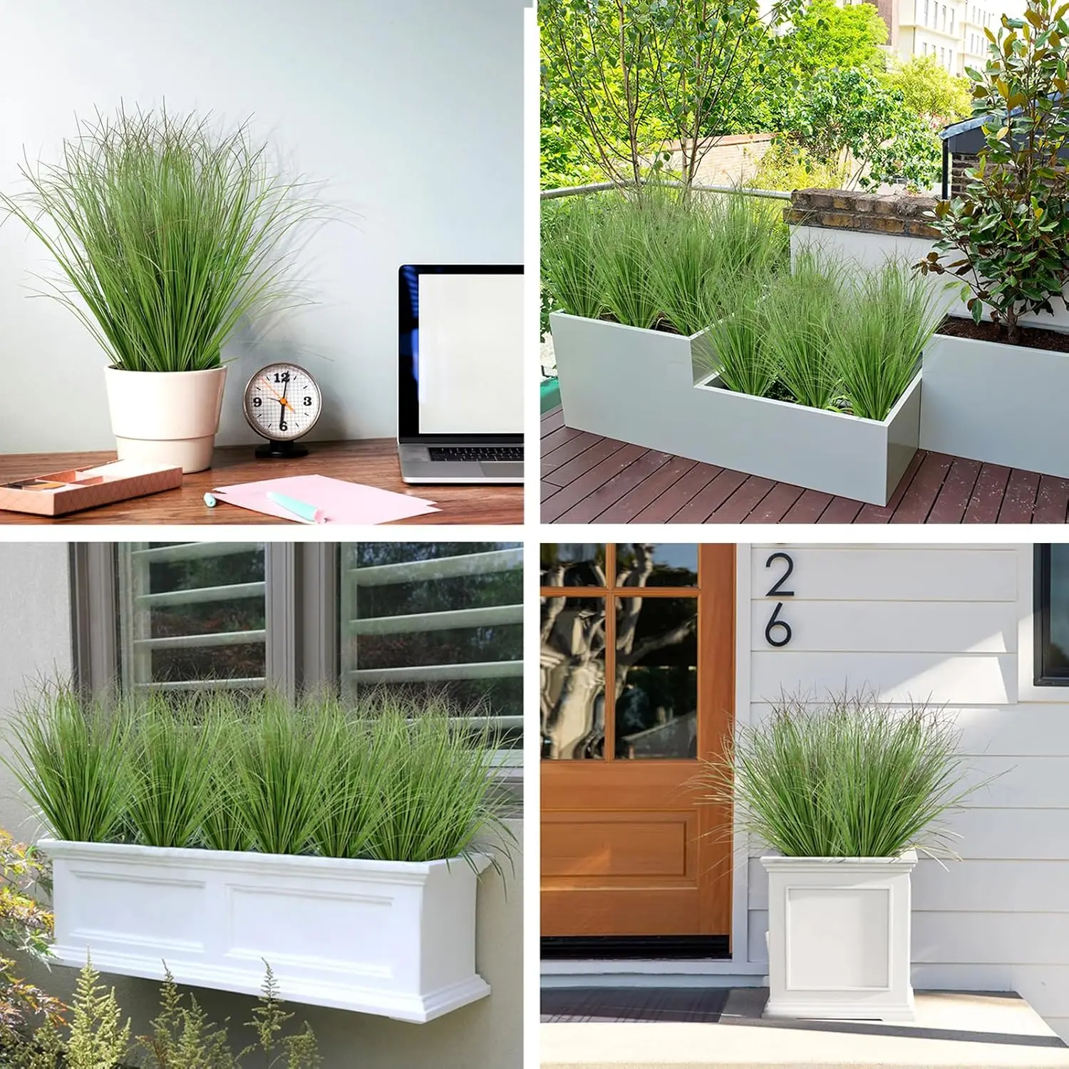 12 Stück Künstliches Grünes Zwiebelgras 40/70cm UV-Beständige Kunstpflanzen für Innen/Außen Garten Rasen Dekorationen – Detail 4