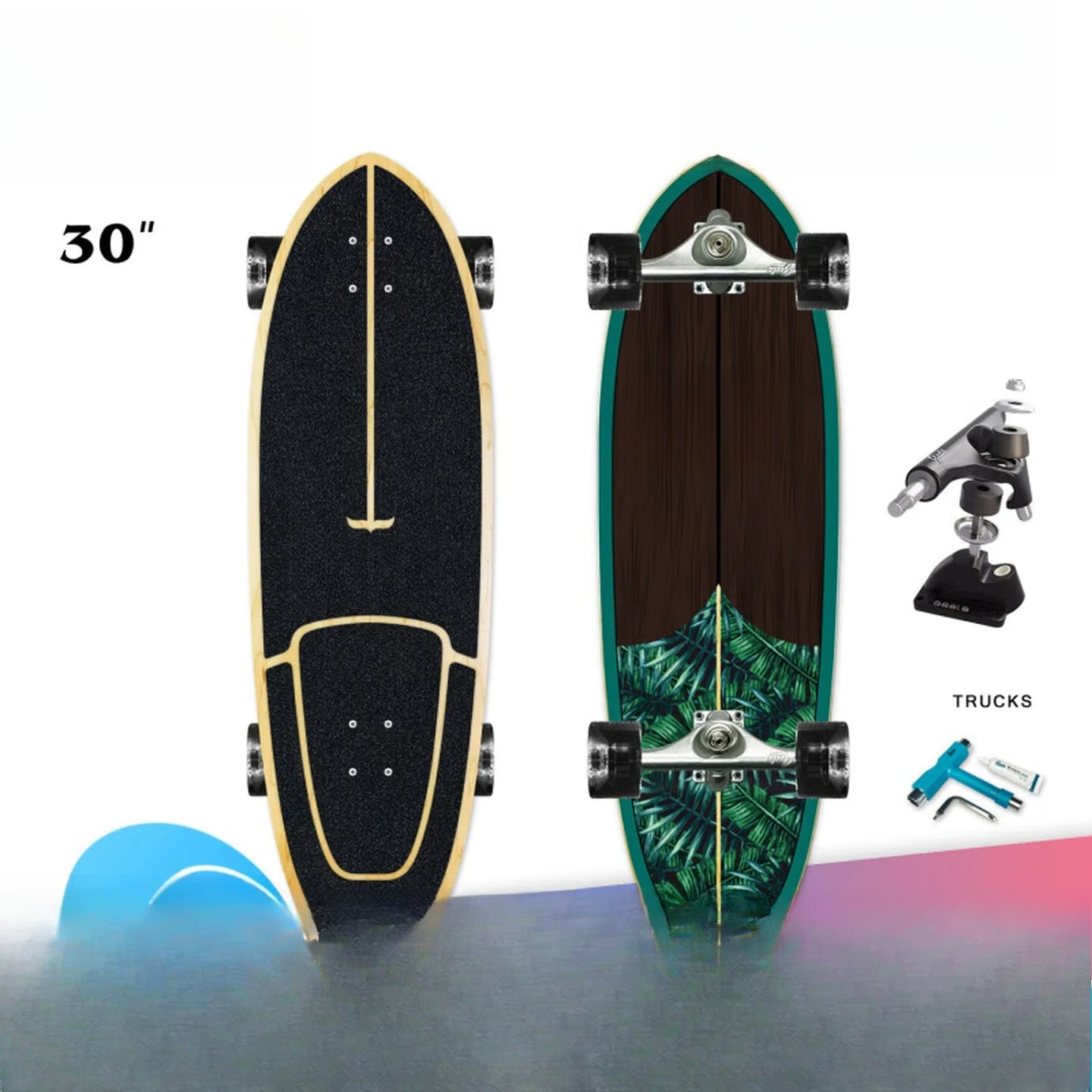 Land Surfboard Adult Professional Skateboard Simulation Ski Skateboard Four Wheels Beginner Skateboard Walnut Hemp Leaf