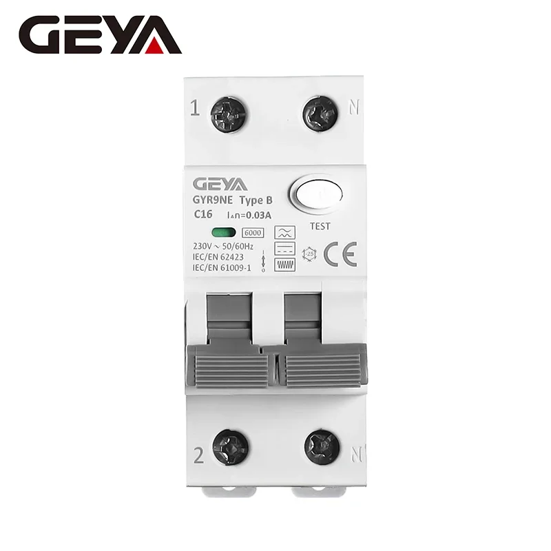 GEYA Din Rail GYR9NE Type B RCBO Residual Current Cicuit Breaker with Overloads Protection 16A 25A 40A 30mA B Type RCD