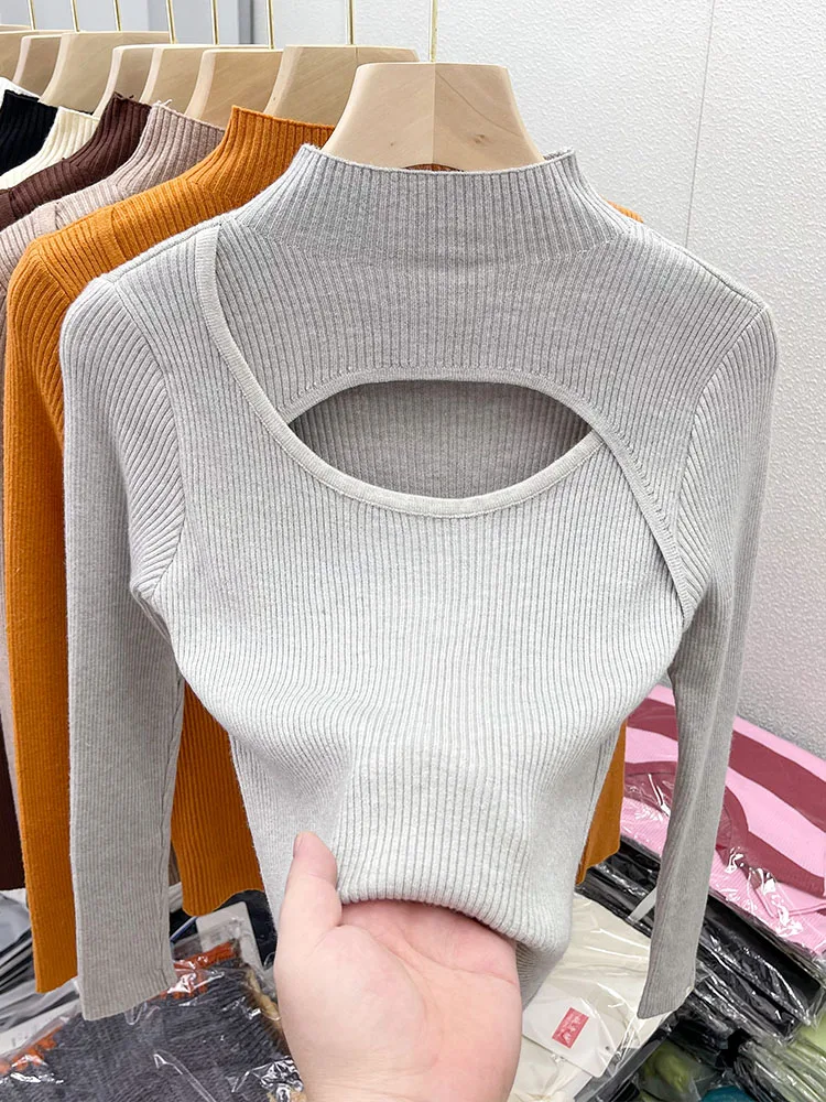 2024 Autumn Winter Sexy Hollow Out Women Sweaters Tops Slim Vintage Jumper Soft Warm Pull Female Casual Pullover Knitted Sweater