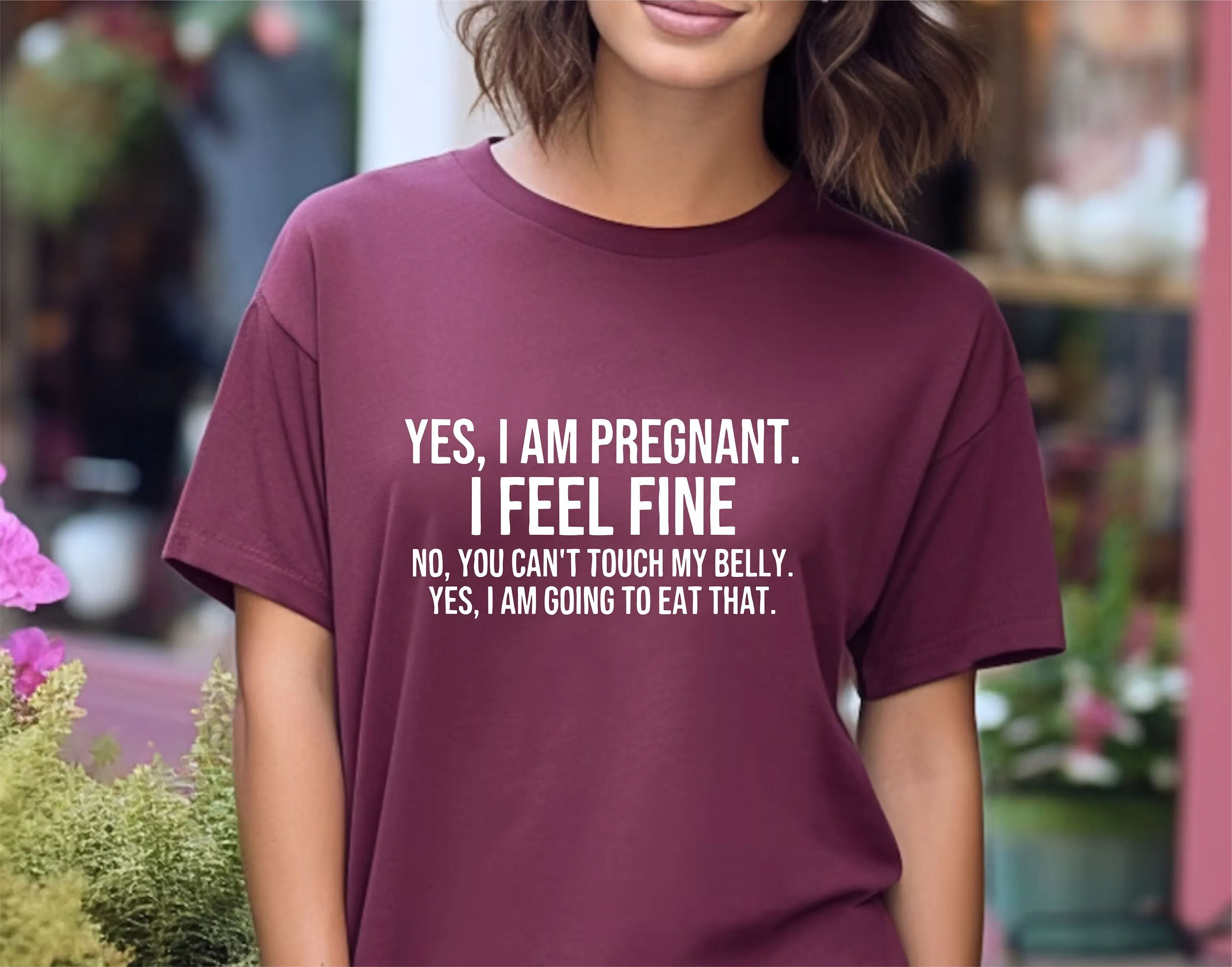 Sì sono incinta Feel Fine No non puoi toccare la mia pancia per mangiare quella maglietta divertente gravidanza rivela l'annuncio del bambino