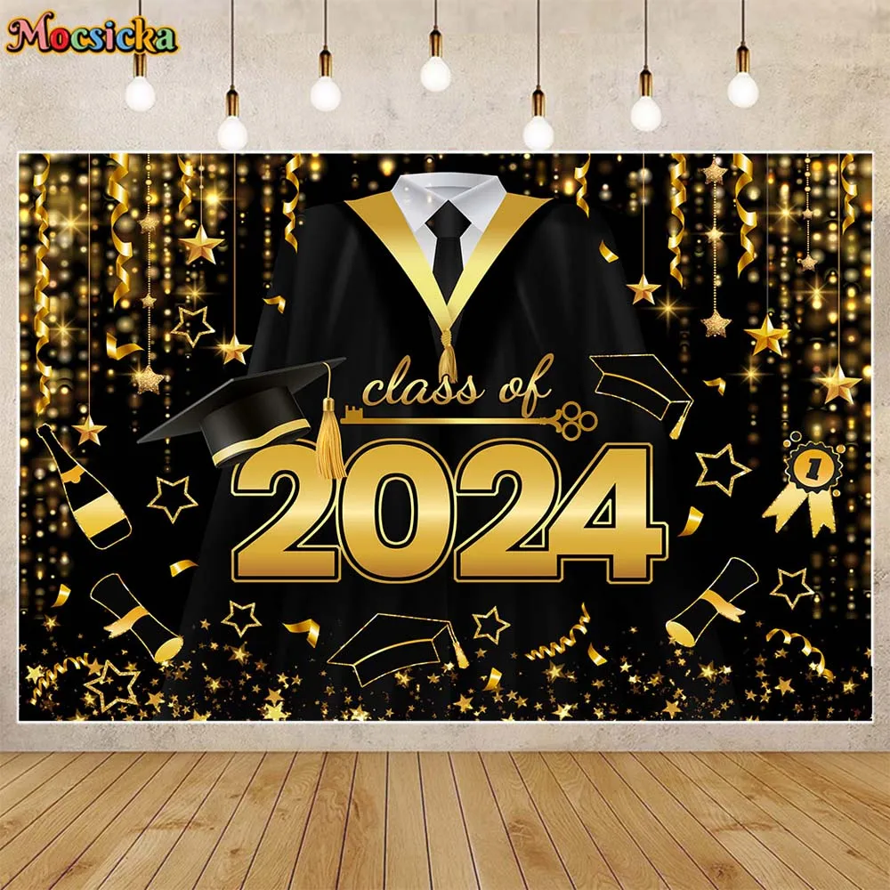 

Mocsicka Class of 2024 Graduation Background Academic Dress Gold Tassel Graduates Portrait Photo Backdrop Studio Photocall Props