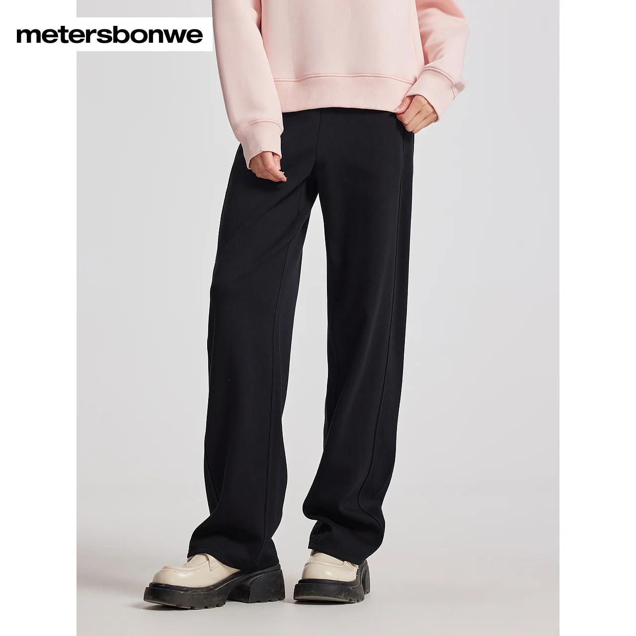 

Metersbonwe-Women's Loose Straight-Leg Knit Pants High Elastic Waist Solid Color Trousers Commuter Elegant Winter