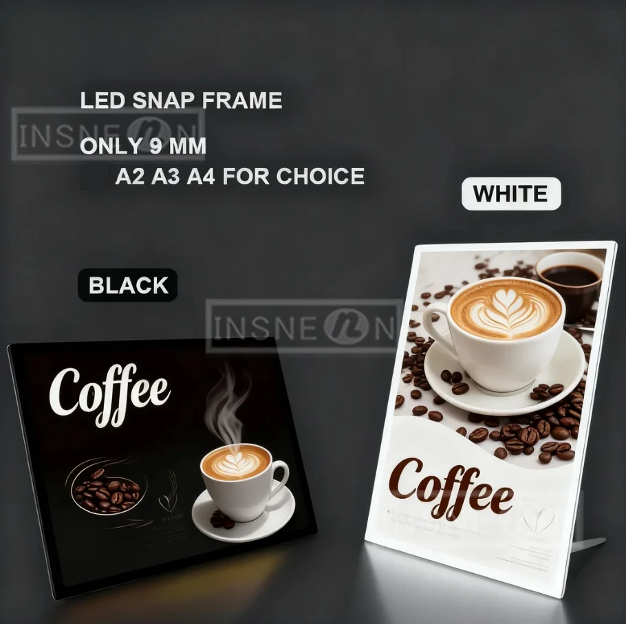 Scatola di pellicole per cartelli a LED personalizzata Luce per poster super luminosa per negozi Cornice per gadget pubblicitari Menù per cartelloni pubblicitari montati a parete