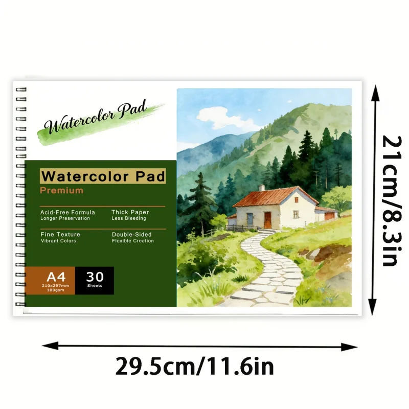 Beginner-Friendly Spiral Watercolor & Sketch Pad A4 - 30 Pages | Bleed-Resistant Paper | Rustic Cottage & Forest Cover