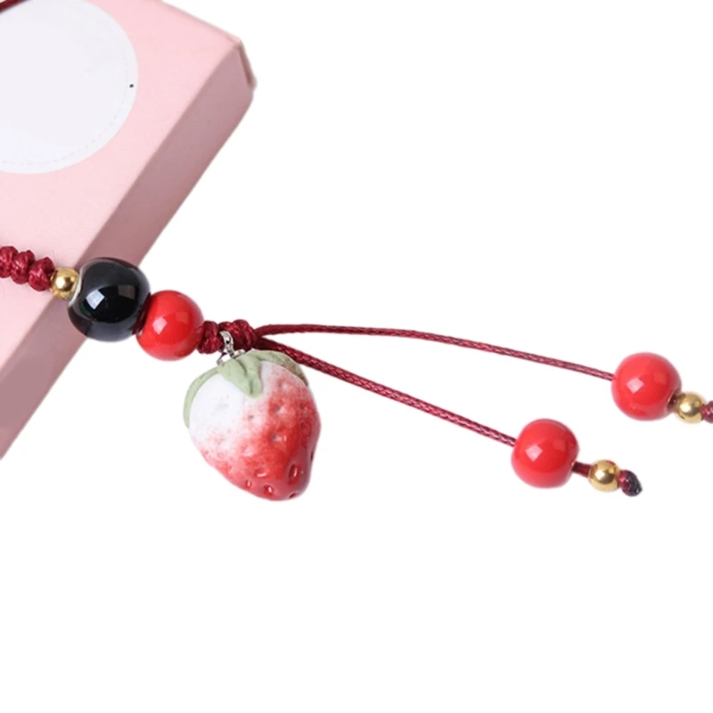 Fashionable Strawberry Keychain Beaded Phone Charm Fruit Keyring Ornament Dropshipping