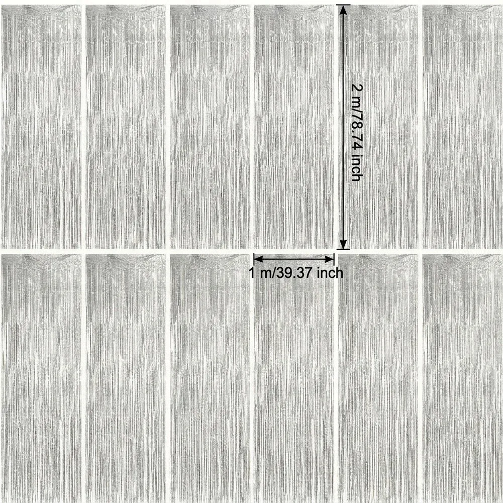 12 Piece Silver Foil Fringe Backdrop Set for Celebratory Decor Suitable for Indoor Outdoor Settings Each 1x2 Meter Size
