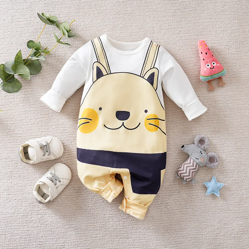 Baby Clothes Cute Cartoon Cat Print Casual Comfortable Soft 0-18 Boys And Girls Spring And Autumn Long Sleeved Baby Jumpsuit