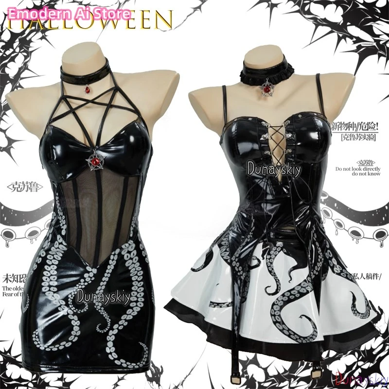 

Платье для косплея Cthulhu Dark Gothic P, персонаж аниме, 코스), средневековая готическая 코스3), черное платье с лямкой на шее, нестандартное расклешенное