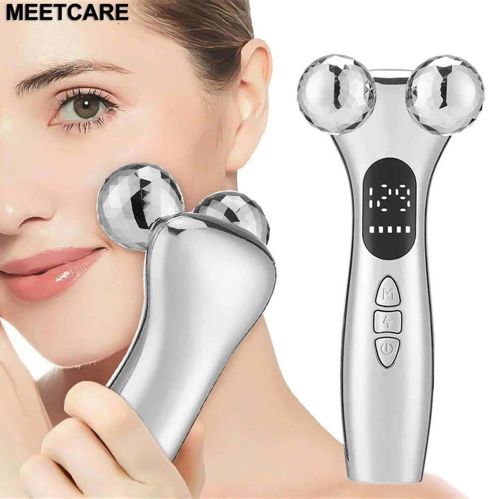 

4D Microcurrent Roller Massager Electric Facial Low Frequency Pulse Roller Massager LED Body Slimming Neck Leg Skin Firm Tighten