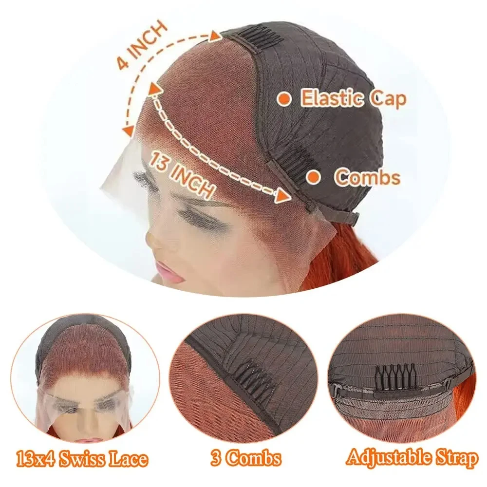 Jahe Jeruk # Wig Bob Depan Renda Gelombang Tubuh Transparan 350 Rambut Manusia Remy 100% Wig Frontal Renda 13X4 Kepadatan 180% untuk Wanita