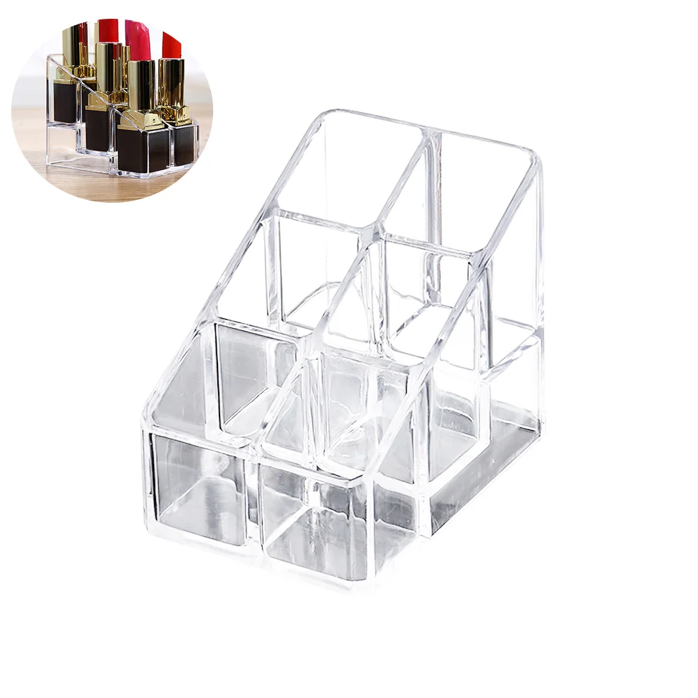 Caja de almacenamiento de maquillaje transparente, organizador creativo de acrílico, soporte de exhibición de escritorio para pintalabios, esmaltes de uñas