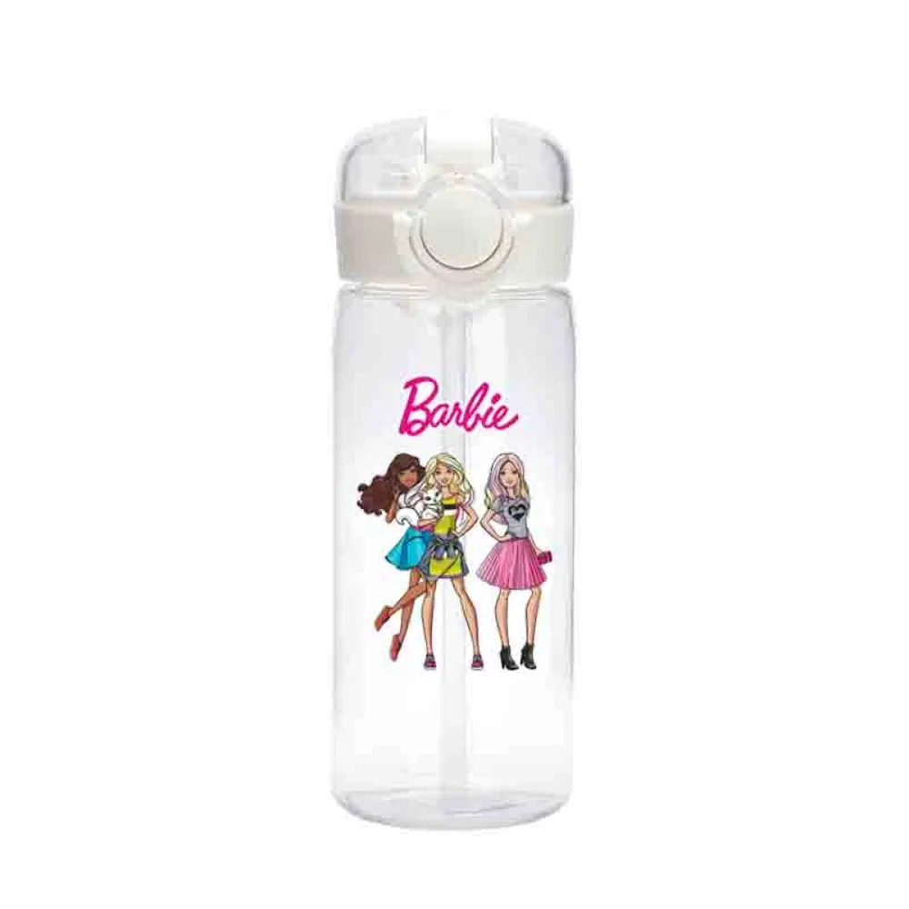 Cartoon Barbie Plastic Water Cup 400ML Large Capacity Juice Milk Plastic Straw Cup Outdoor Portable Transparent Water Bottle