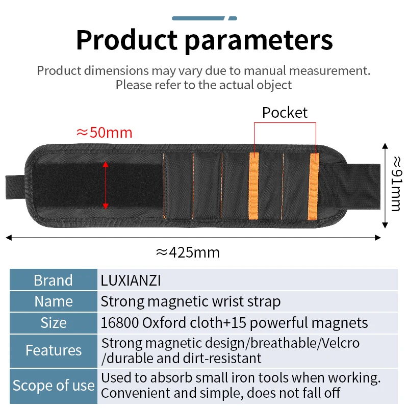 LUXIANZI-Correa de muñeca magnética multifuncional, bolsa de almacenamiento de tornillos portátil para sujetar clavos, herramienta de reparación de brocas