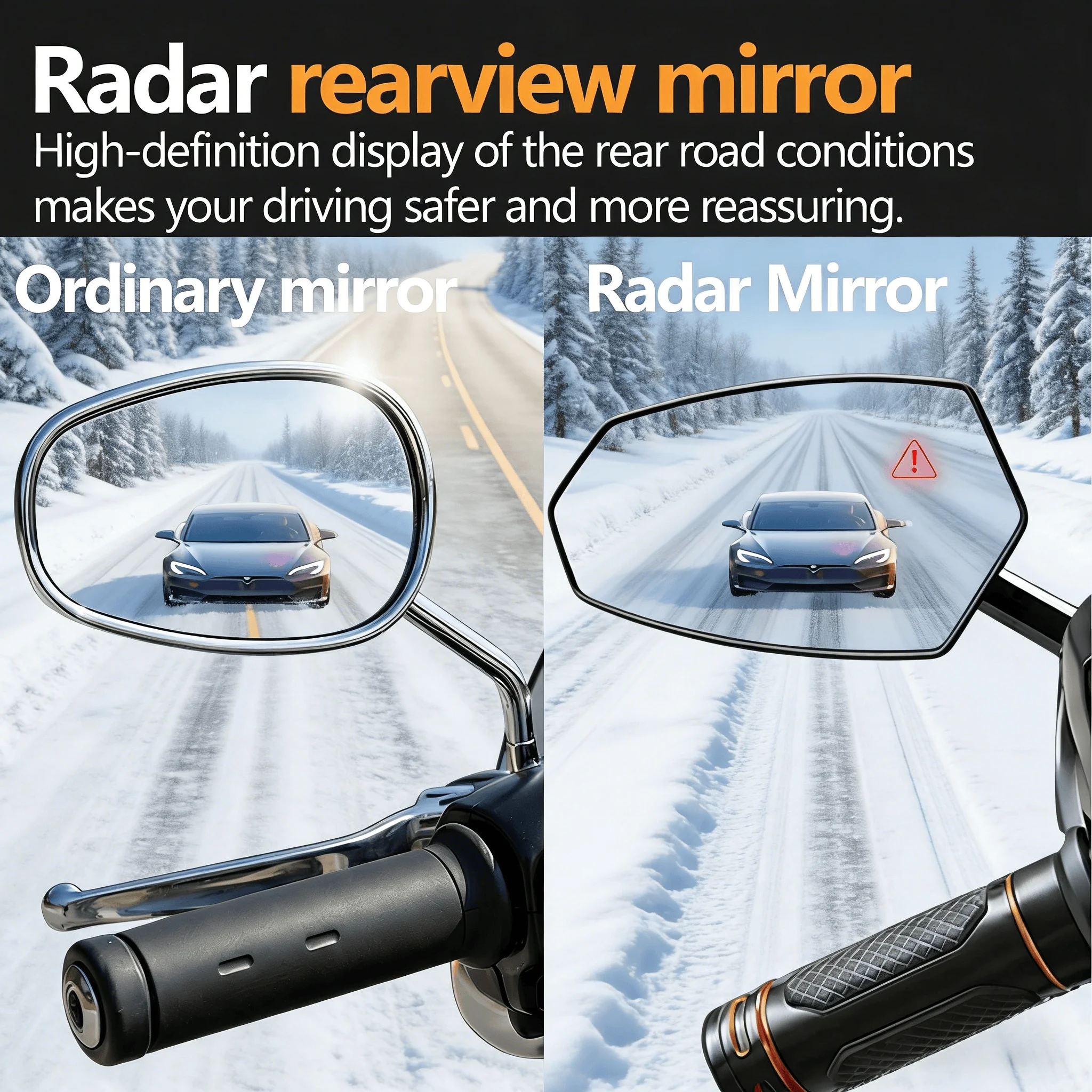 

77GHz High Precision Motorcycle Radar Blind Spot Mirror - Universal Rearview Mirror with Lane Change Alert Function