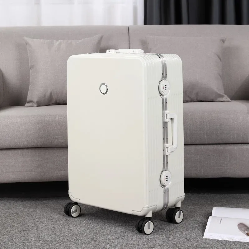 Round Customs Lock Suitcase Aluminum Frame Universal Wheel Luggage Large Capacity Trolley Case 20 22 24 26 Inch