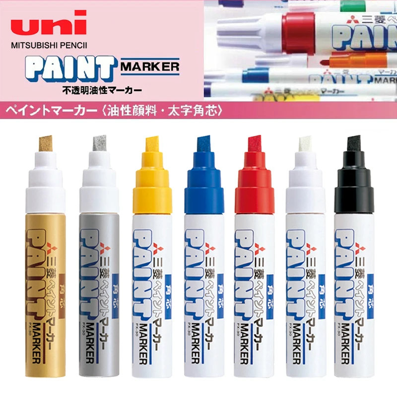 7 Pcs/lot Uni Paint Pen Px-30 Thick-tip Marker Coverage Power Waterproof Quick-drying Suitable for Smooth Surface Plastic Metal