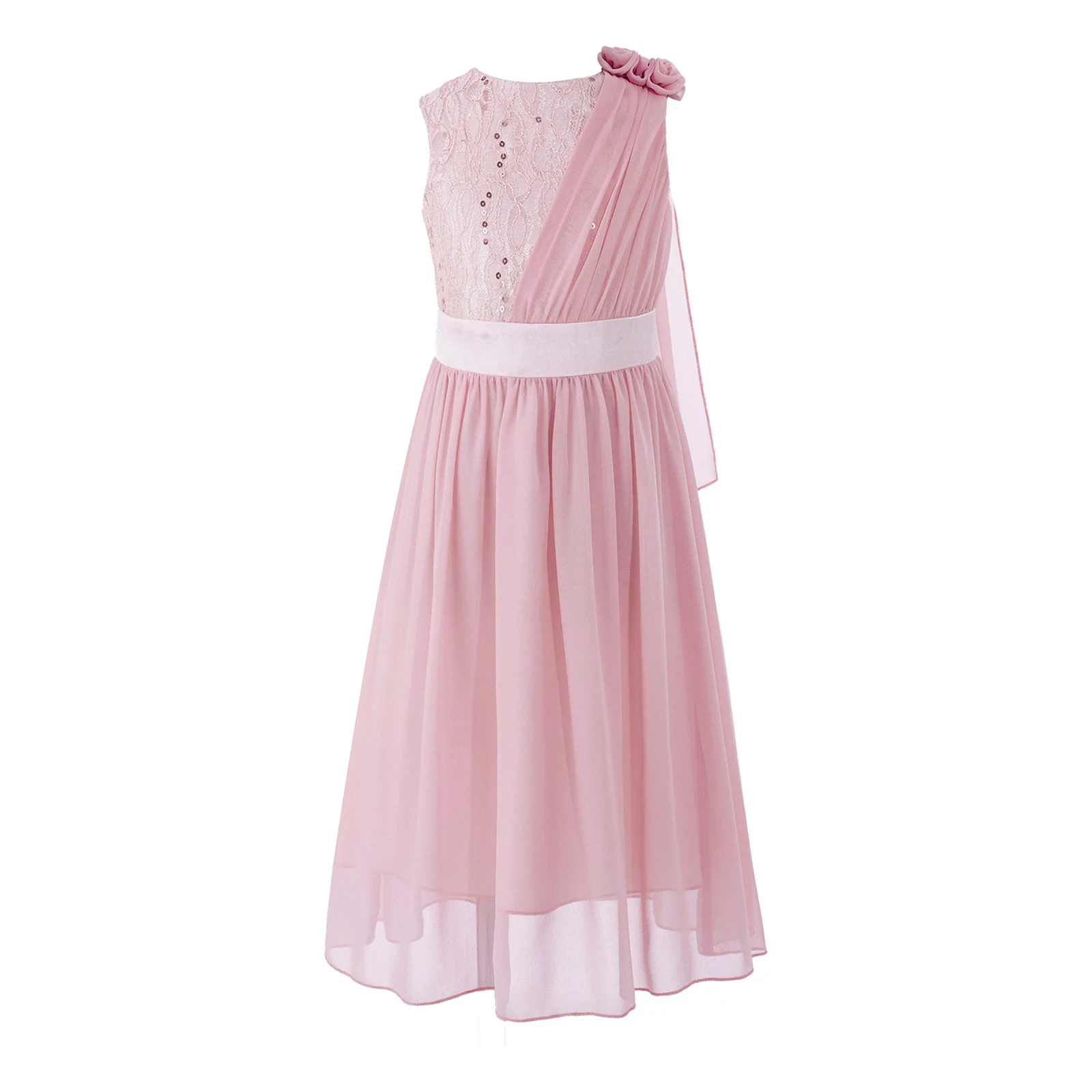 Robe de mariée en mousseline de soie pour enfants, fleur 3D, paillettes brillantes, dentelle, robe de soirée princesse, costume de mariage pour enfants