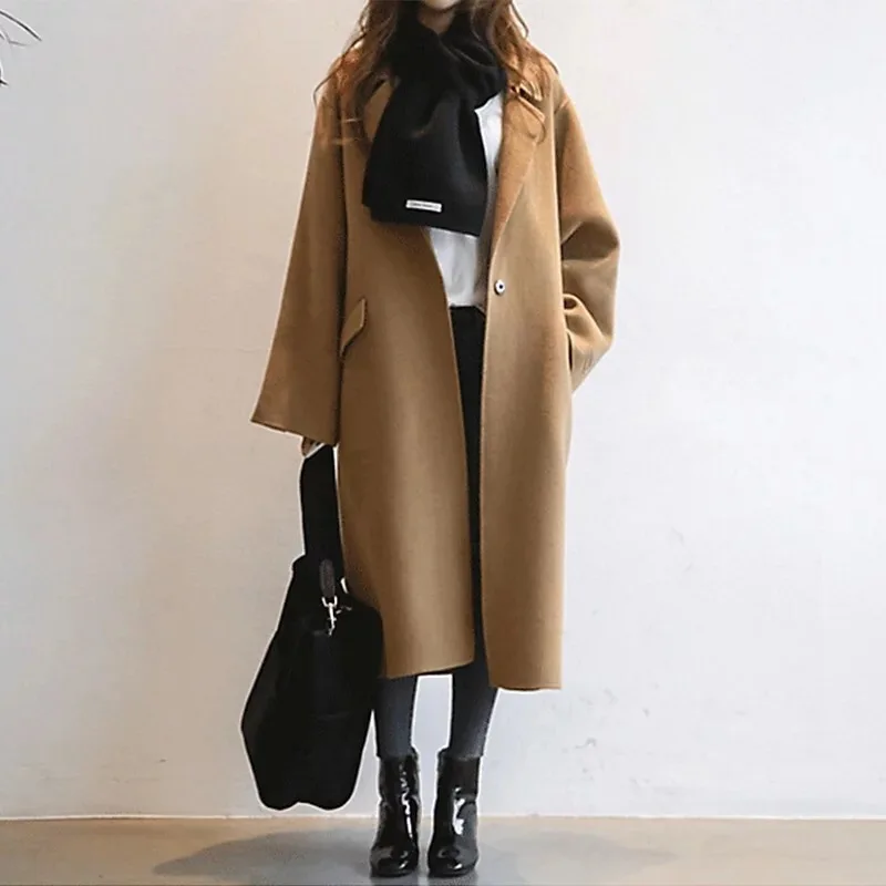 Double Sided Cashmere Coat for Women Medium Length Loose Split Woolen Single Row Two Button Coat Autumn/winter Korean Version