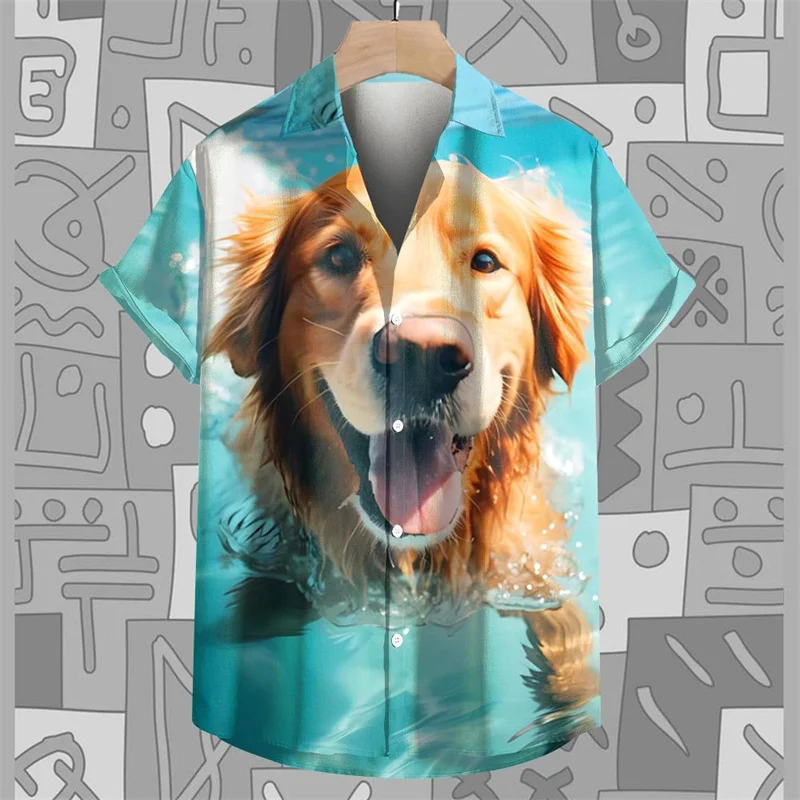 

Trend Pet Dog Pattern Hawaiian Shirts Summer Fashion Short Sleeve Cute Animals 3D Printed Shirts Loose Casaul Lapel Mens Blouse