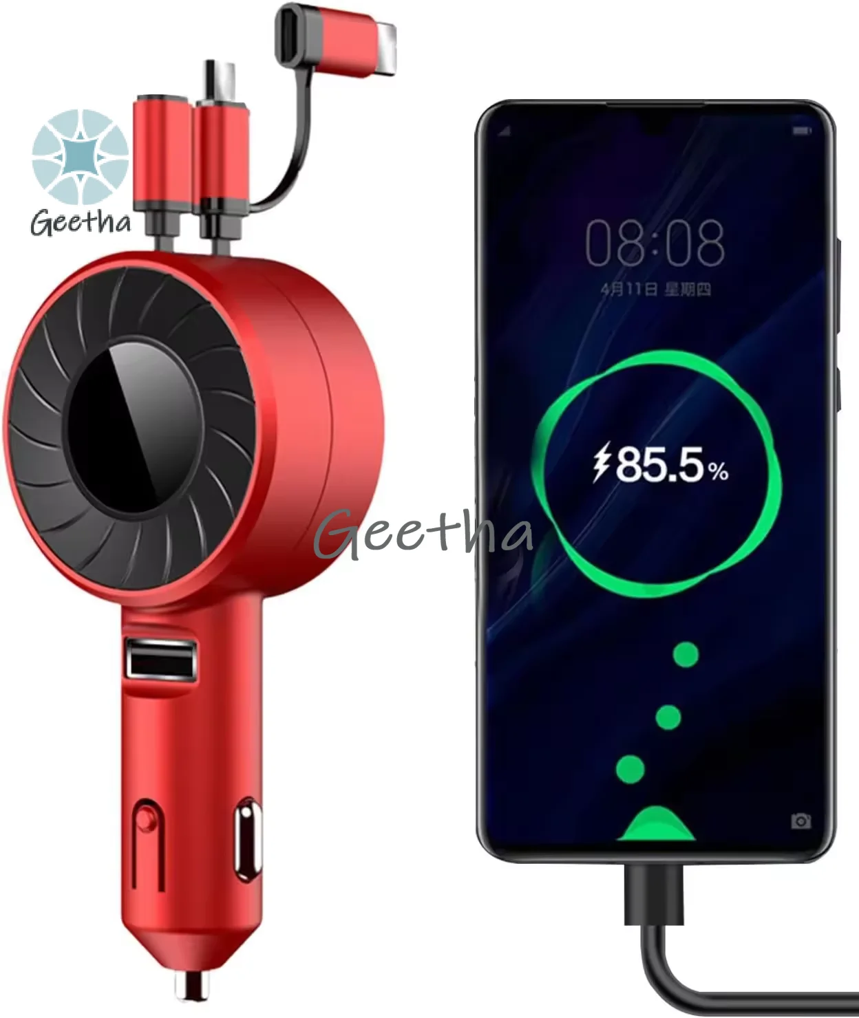 TWO-PIECE 3 In 1 Car Charger Free Retractable Data Cable Can Charge Three Mobile Phones At The Same Time Stretch Line Length 80