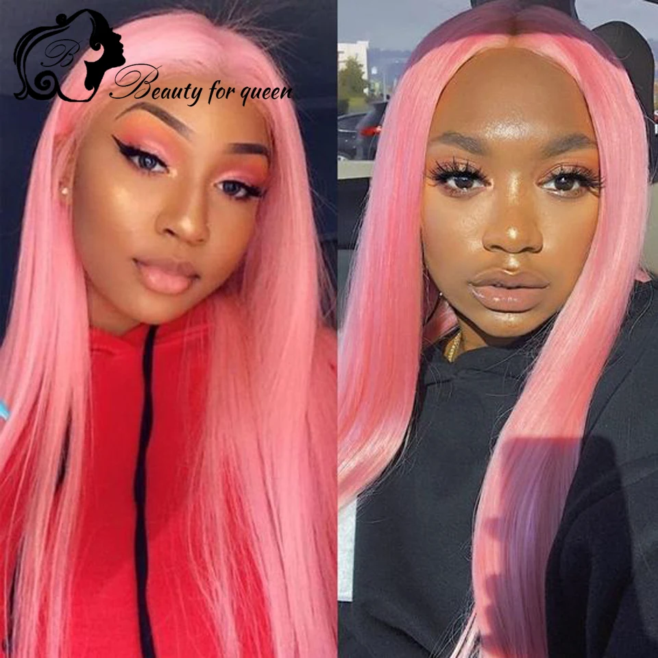 Wig Rambut Asli Manusia Warna Pink Cosplay 13x4 Lace Front Wig Brasil Tanpa Lem Panjang Lurus Untuk Wanita Pre Plucked Wear And Go